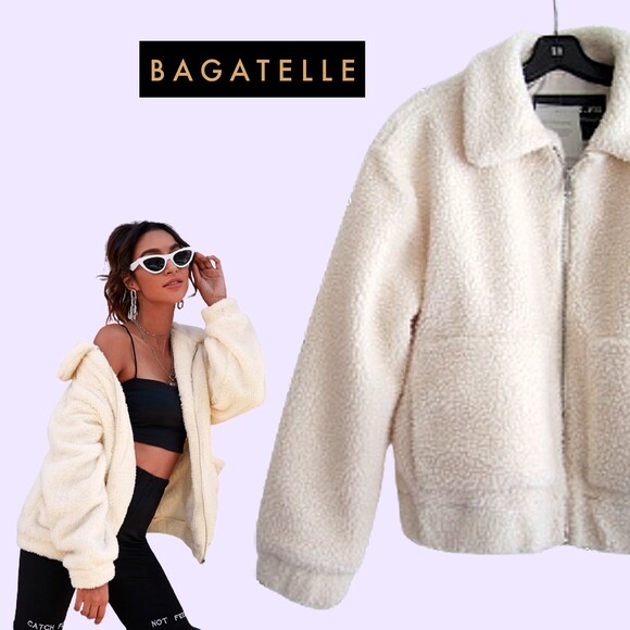 BAGATELLE Collection NEW Indie Faux Shearling Patch Pockets Zip Jacket M - Picture 7 of 12